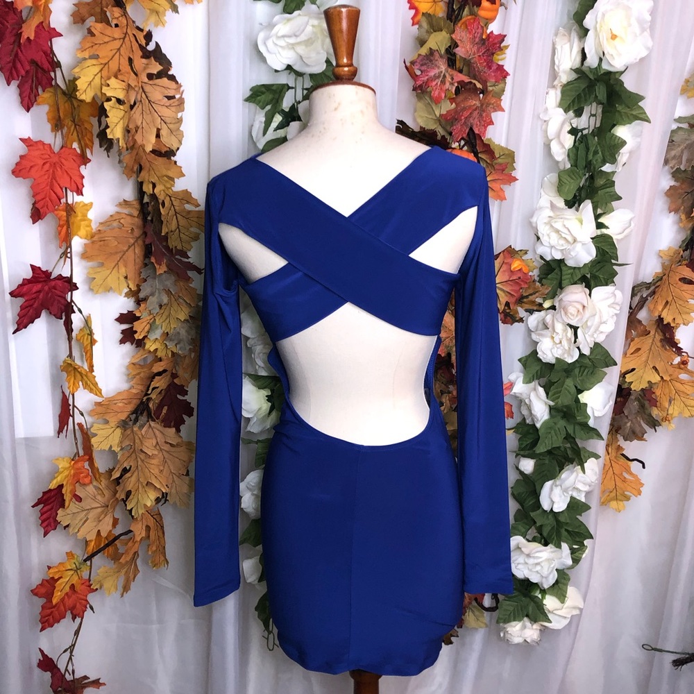 Windsor Long Sleeve Royal Blue Open Back Dress